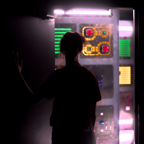Woman entering Escape Arcade room