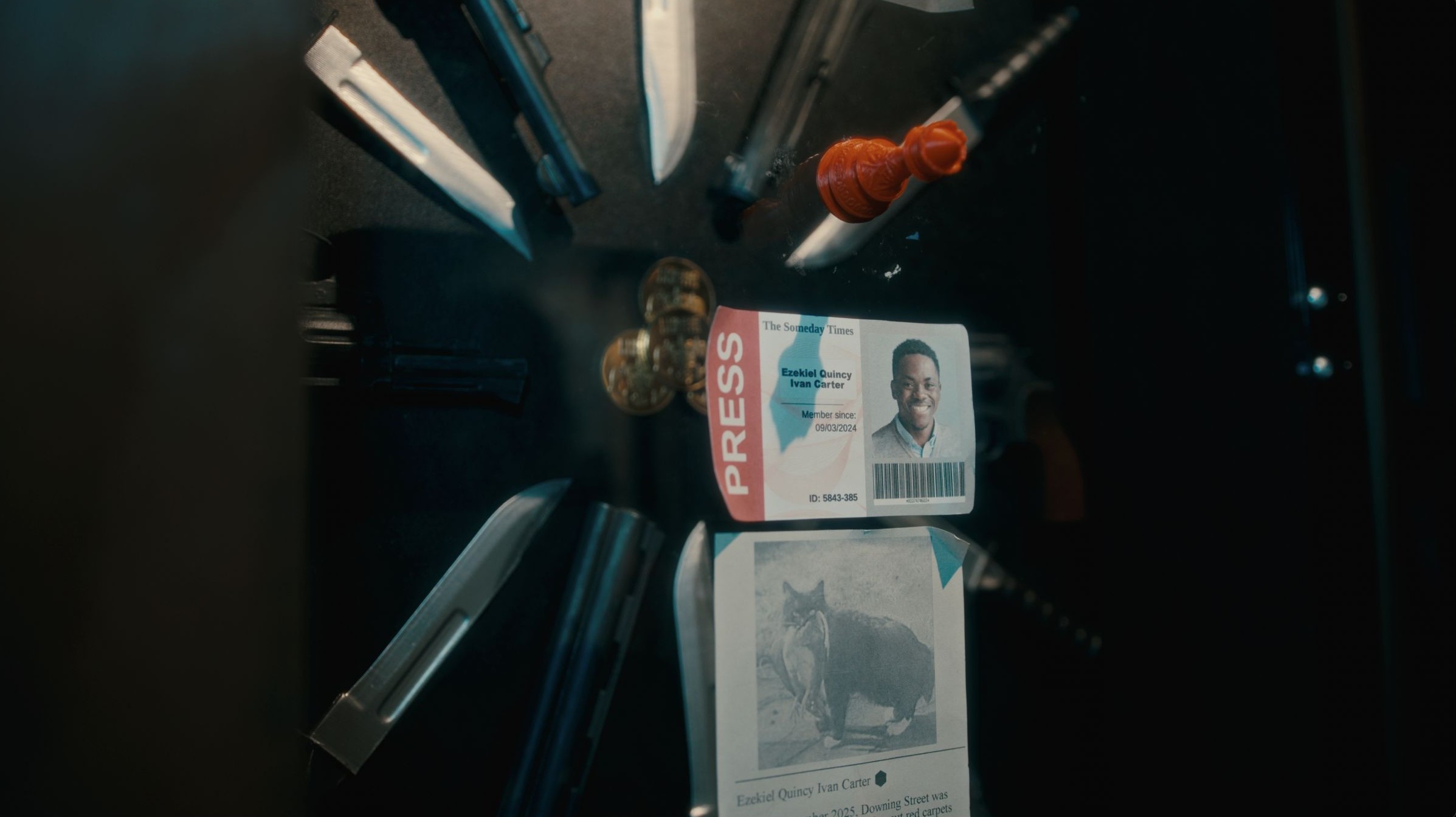 Information on a wall of knives. Enigma Quests Escape Room The Billion Pound Heist